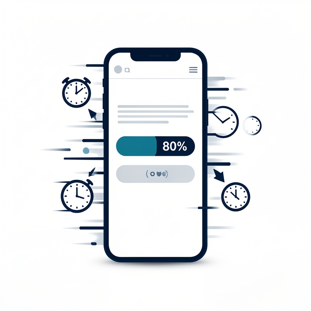 Illustration of a slow-loading website on a smartphone with users bouncing away