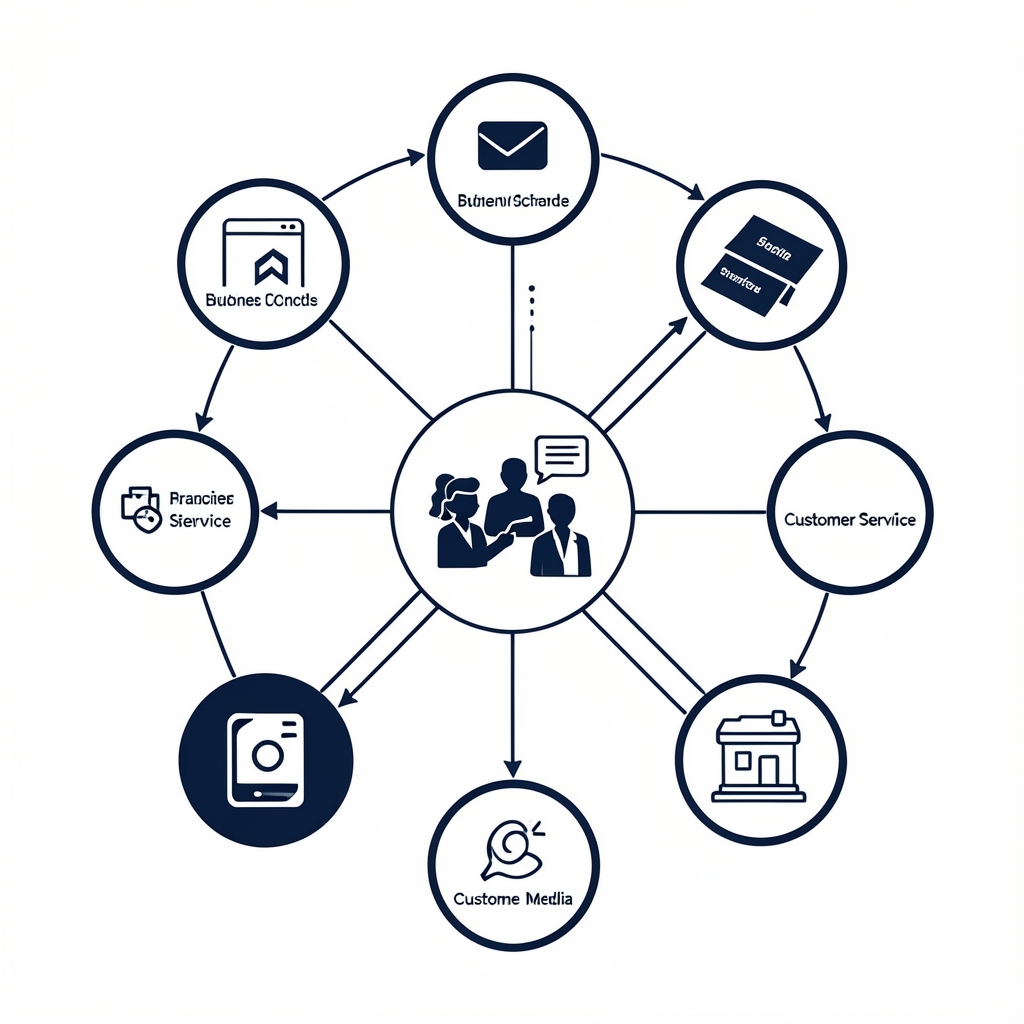 Visual representation of brand consistency across multiple touchpoints creating unified customer experience